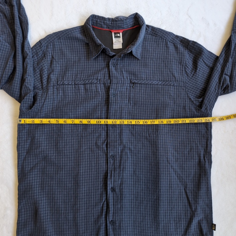North Face Tekware Button Shirt Mens XL Blue Grid Long Sleeve Hiking Performance - Picture 4 of 8